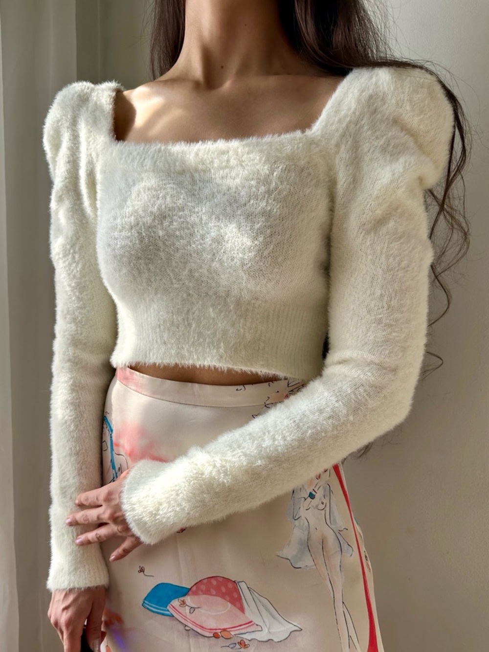 Lovers and Friends fuzzy long sleeve cropped sweater side small